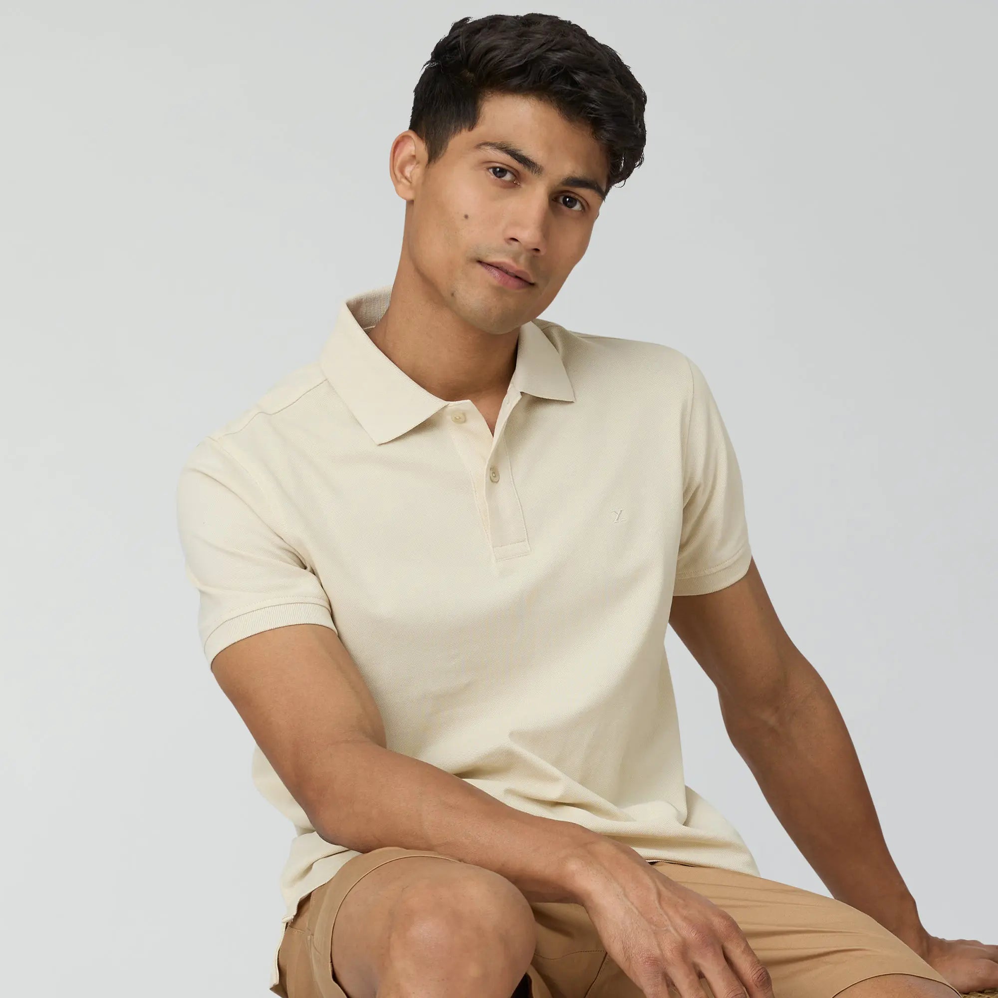 Men's versatile travel polo shirt-Nova Combed Cotton Polo T-shirts Almond White