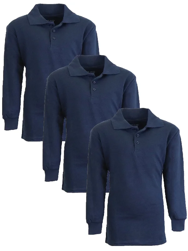 Men's adaptable casual polo shirt-Boy's (3-PACK) Long Sleeve Pique Polo Shirt - (Sizes 4-20)