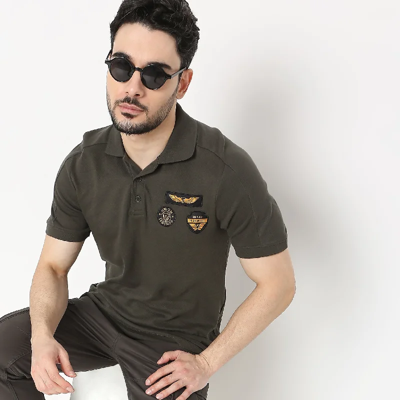 Men's workout tech t-shirt-Modern Explorer - Militia Polo™ Cavillary Twill Solid T-Shirt