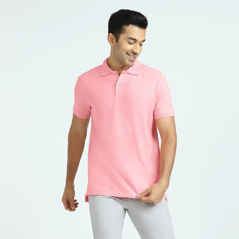 Men's comfortable office polo shirt-Element Combed Cotton Polo T-shirts French Pink