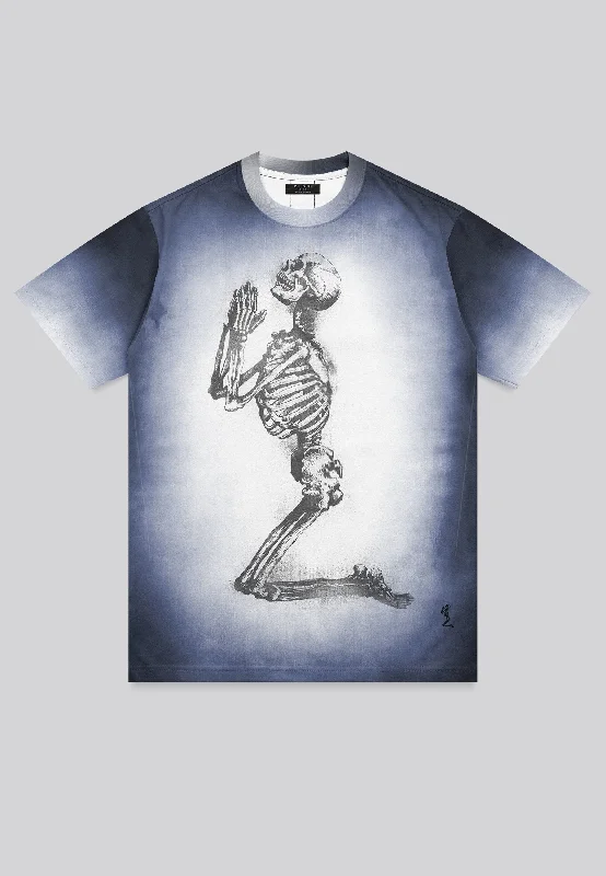 Men's weatherproof outdoor t-shirt-PRAYING SKELETON T-SHIRT BLUE