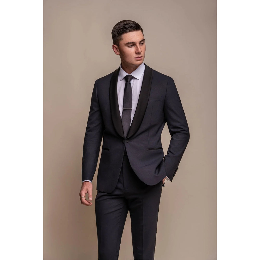 Men's fashion-forward denim jacket-Aspen - Men's Plain Navy Tuxedo Blazer