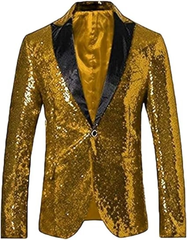 Men's breathable hiking jacket-Glitter Tuxedo Dinner Jacket - Sequin Blazer - Gold Flashy Stage Sport Coat By Alberto Nardoni