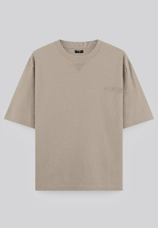 Men's comfortable wear t-shirt-LOGO OVERSIZED T-SHIRT FAWN