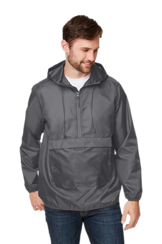 Men's fashion-forward denim jacket-Team 365 Mens Zone Protect Water Resistant Hooded Packable Hooded 1/4 Zip Anorak Jacket - Graphite Grey