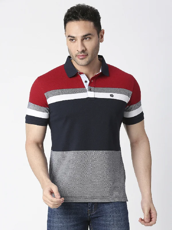 Men's quick-dry office polo shirt-Red & Grey Colour Blocked Pique Polo T-shirt