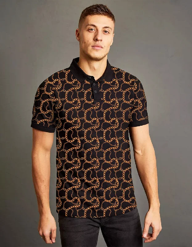 Men's performance casual polo shirt-Black Printed All Over Geometric Printed Polo T-shirt