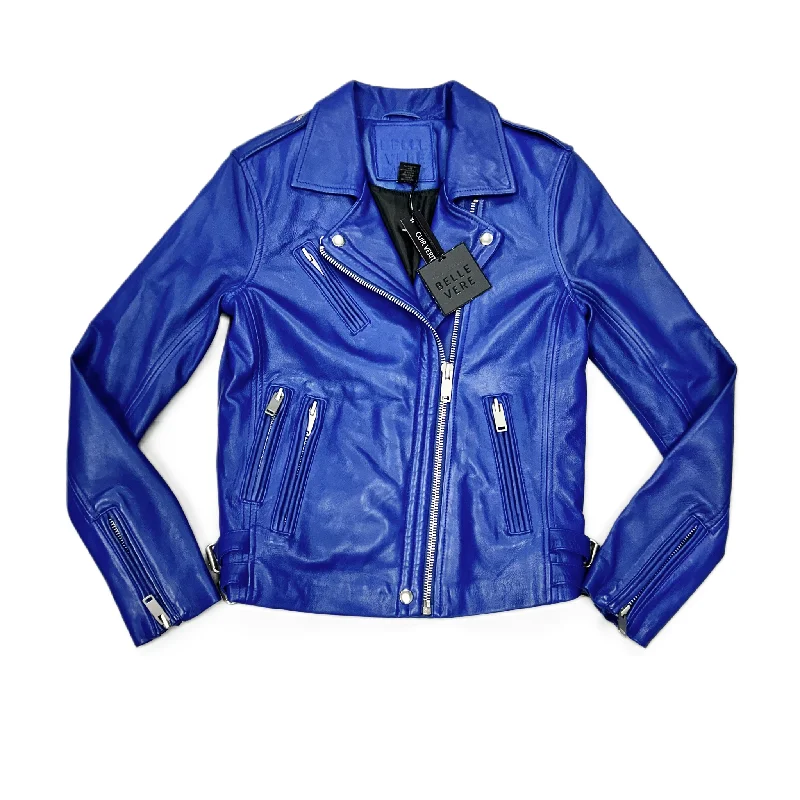 Men's versatile rain jacket-Jacket Leather By Belle Vere In Blue, Size: M