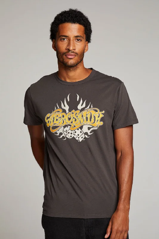 Men's lightweight athletic t-shirt-Aerosmith Flaming Skull Mens Tee