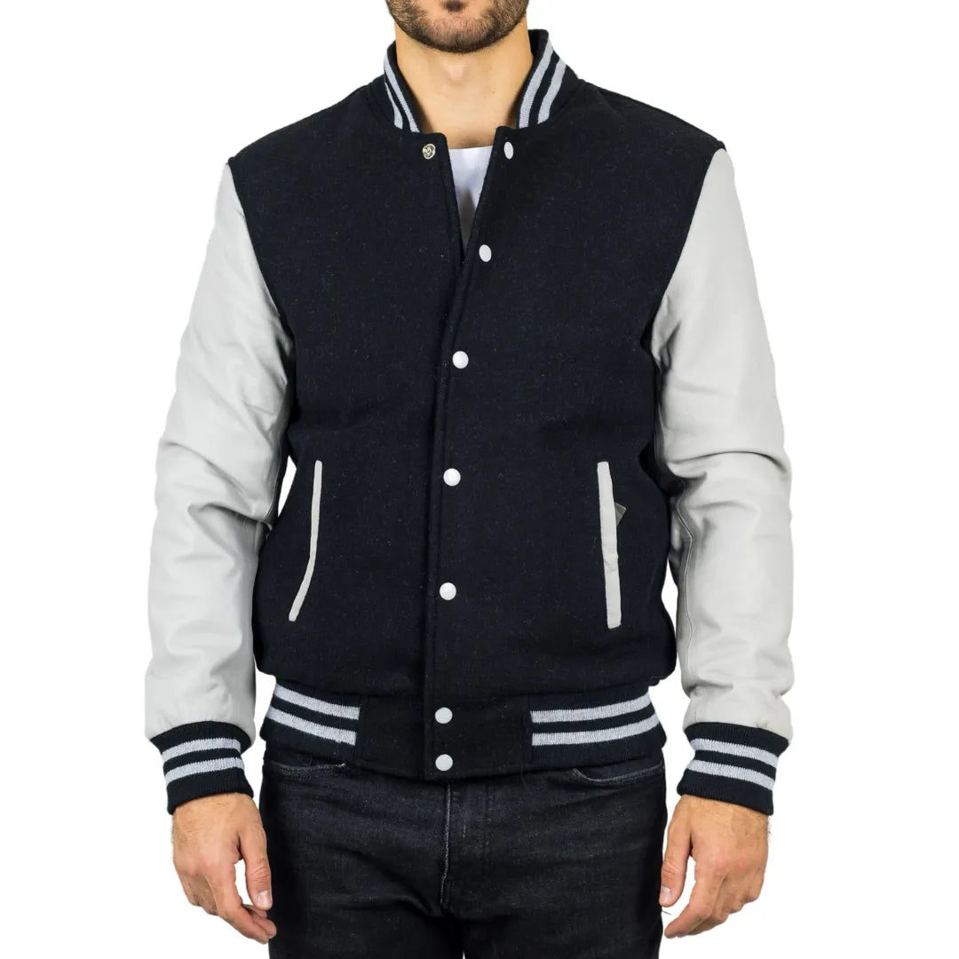 Men's eco-friendlyMen's Black White Varsity Bomber Jacket