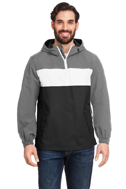 Men's versatile rain jacket-Nautica Mens Windward Wind & Water Resistant 1/4 Zip Hooded Jacket - Graphite Grey/Black