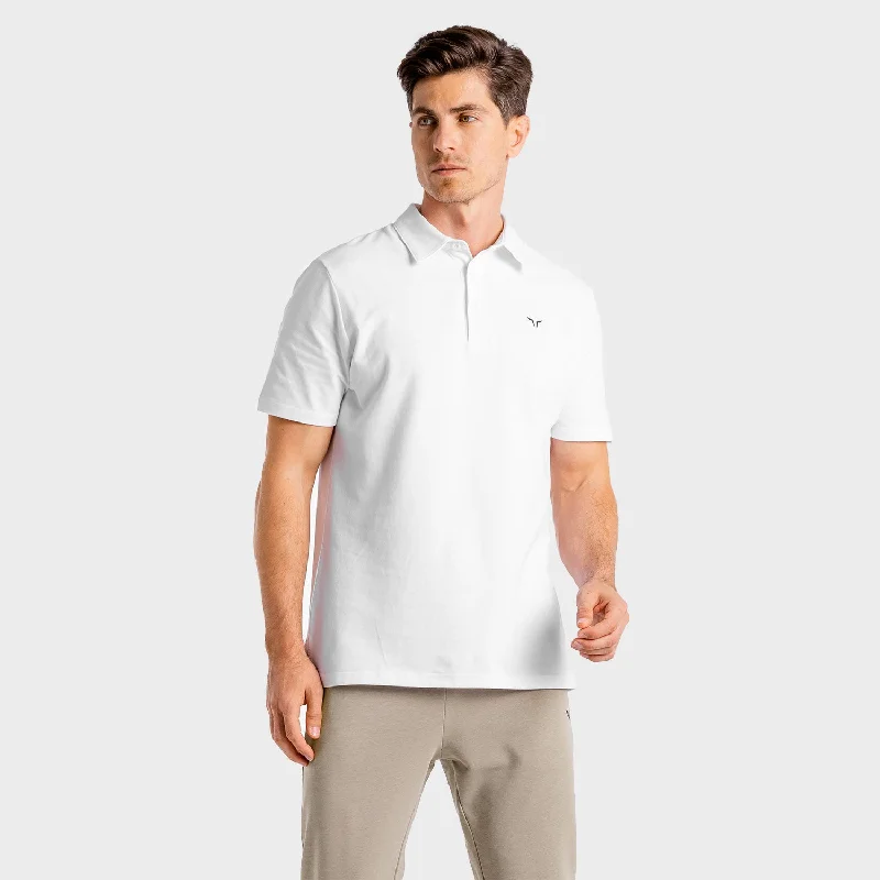 Men's tech fabric athletic t-shirt-Core Polo - White