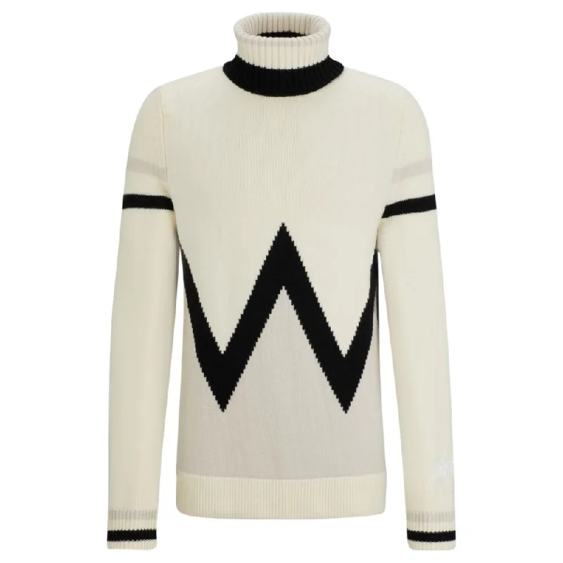 Men's designer sweater-BOSS x Perfect Moment virgin-wool sweater with stripe intarsia