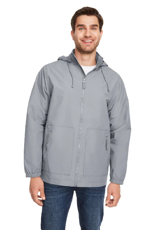 Men's weather-resistant gym jacket-Team 365 Mens Zone HydroSport Full Zip Hooded Jacket - Graphite Grey - Closeout