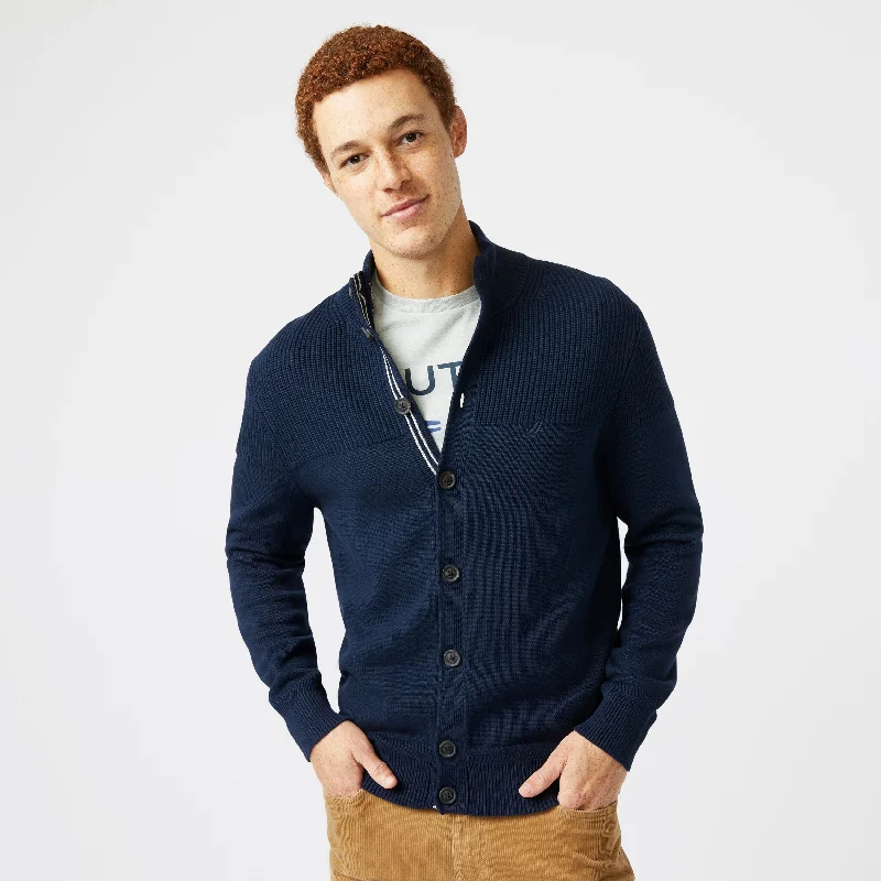 Men's luxury sweater-Nautica Mens Big & Tall Textured Button Cardigan