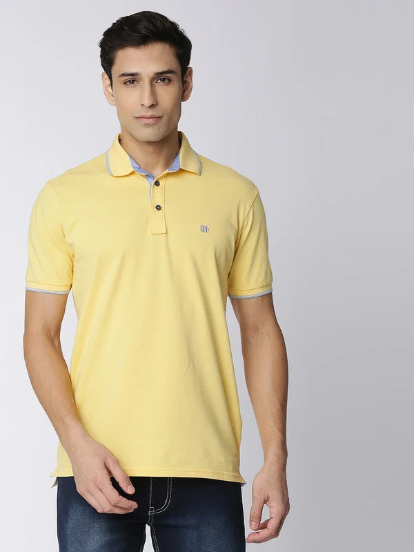 Men's breathable casual polo shirt-Custard Yellow Pique Lycra Polo T-shirt