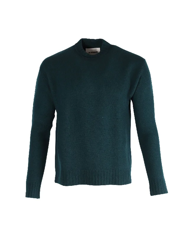 Men's stylish sweater-Jil Sander Crewneck Long Sleeve Sweater in Green Wool