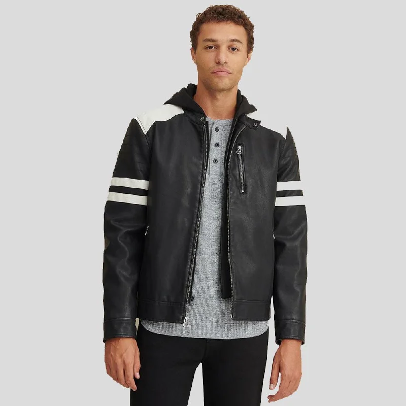 Men's fashionable rain jacket-Cody Black Biker Leather Jacket