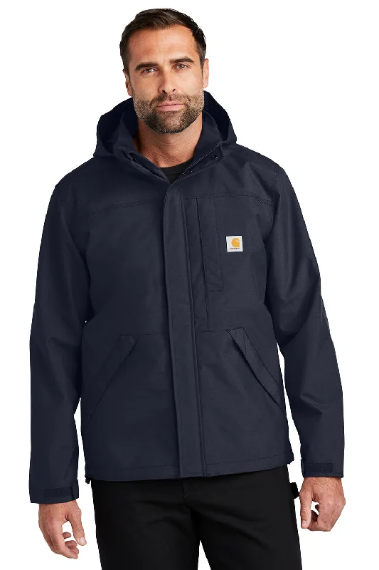 Men's high-performance travel jacket-Carhartt Mens Storm Defender Shoreline Waterproof Full Zip Hooded Jacket - Navy Blue