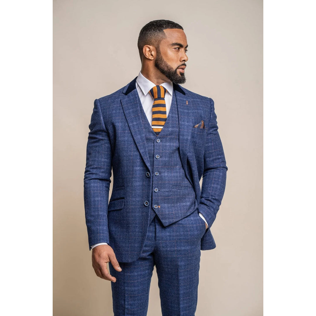 Men's gym-ready performance jacket-Kaiser - Men's Tweed Check Blue Blazer