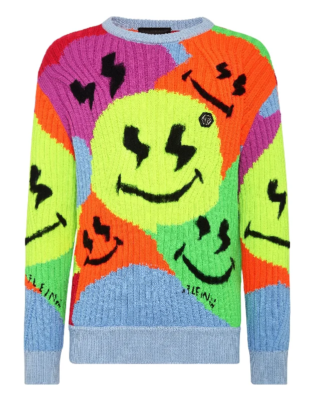 Men's eco-friendly sweatshirt-Yarn Blend Wool Roundneck Smile Graffiti