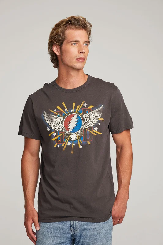 Men's antibacterial fabric t-shirt-Grateful Dead Skull & Wings Mens Tee