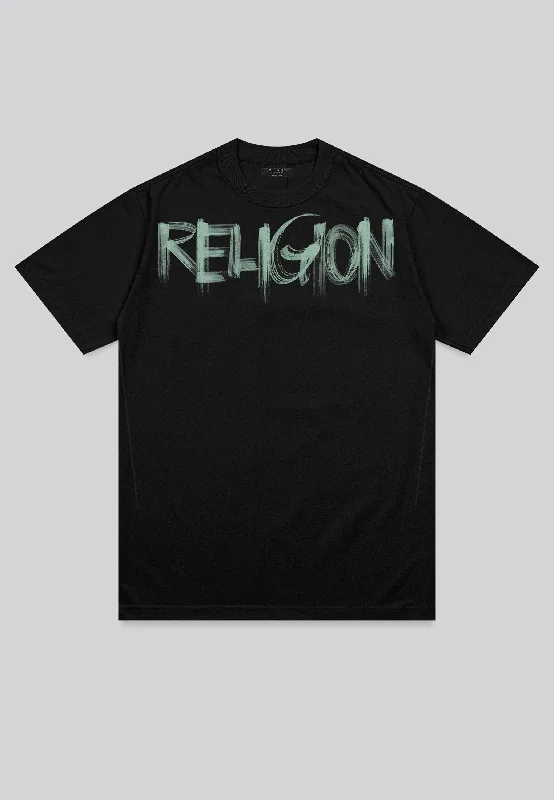 Men's high-performance fabric t-shirt-RELIGION BRUSH T-SHIRT BLACK