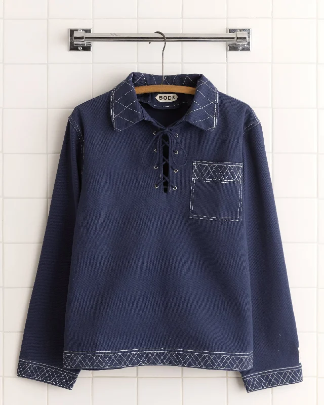 Men's ultra-lightweight jacket-Embroidered Knolly Brook Pullover - Indigo