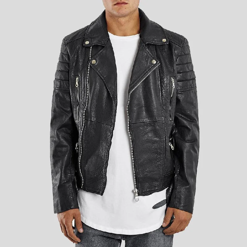 Men's modern windbreaker-Alvin Black Biker Quilted Leather Jacket