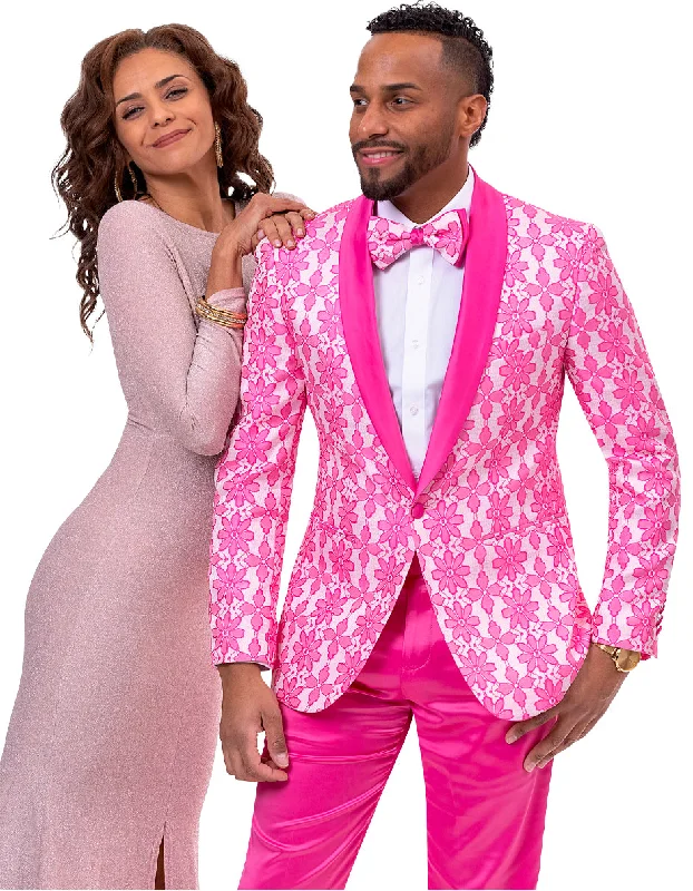 Men's comfortable hiking jacket-Mens Paisley Prom & Wedding Tuxedo in Hot Pink Fuschia