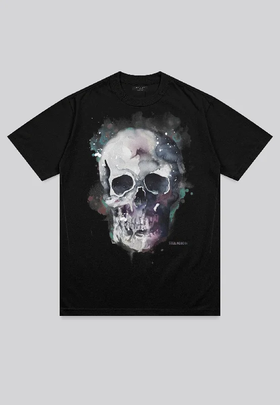 Men's eco-friendly recycled t-shirt-WATERCOLOUR SKULL T-SHIRT BLACK