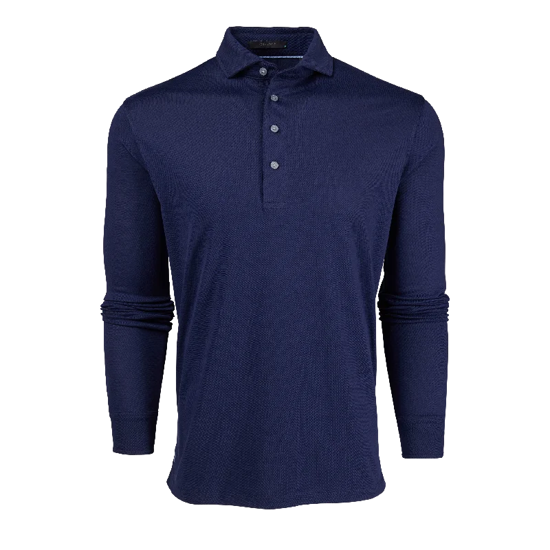 Men's eco-friendly office polo shirt-Omaha Long Sleeve Polo (Maltese Blue)