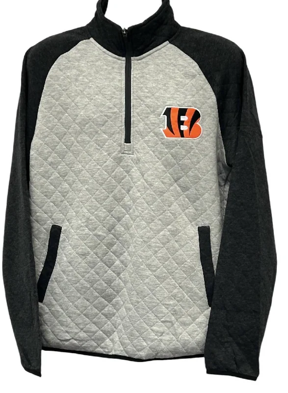 Men's designer sweatshirt-Men's Cincinnati Bengals 1/4-Zip Pullover In Grey