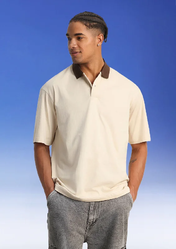 Men's comfortable travel polo shirt-Swan White Plain Oversized Polo T-shirt