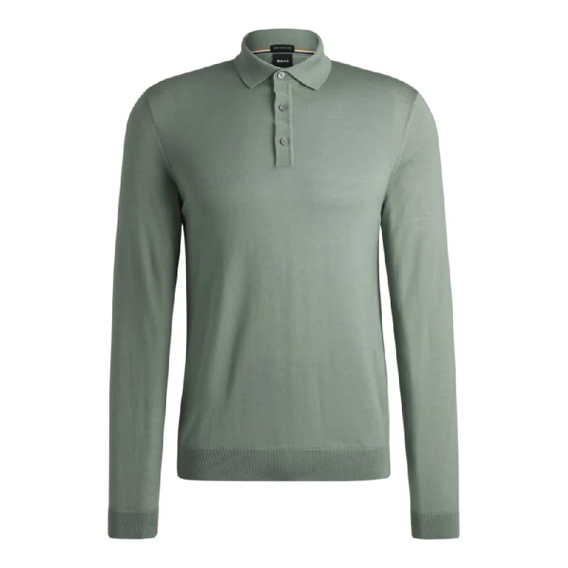 Men's v-neck sweater-Slim-fit sweater in merino wool with polo collar