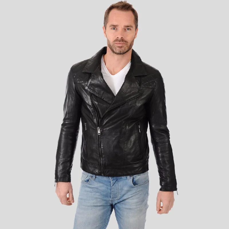 Men's performance casual jacket-Arthur Black Biker Leather Jacket