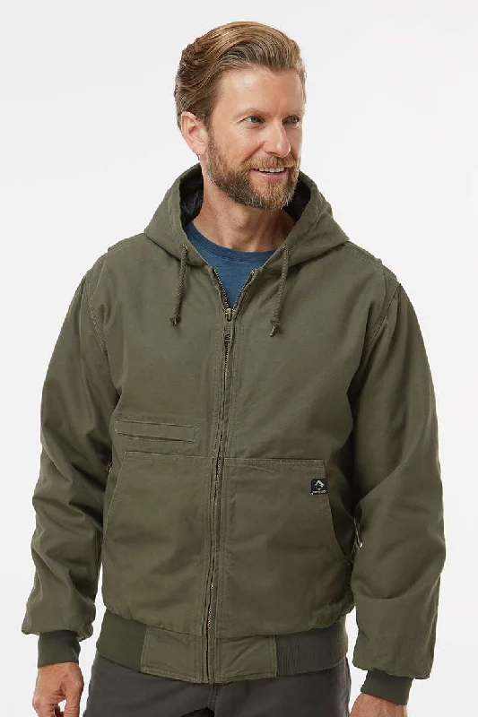 Men's cooling gym jacket-Dri Duck Mens Laramie Canvas Full Zip Hooded Jacket - Olive Green