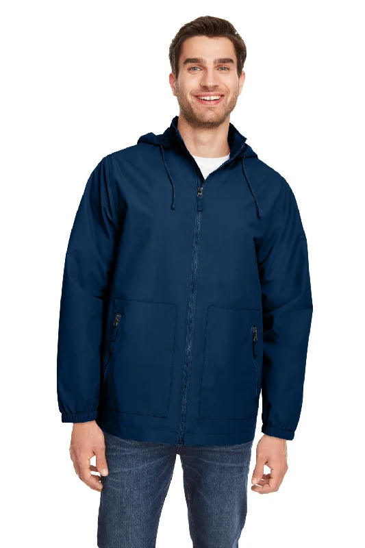 Men's antibacterial travel jacket-Team 365 Mens Zone HydroSport Full Zip Hooded Jacket - Dark Navy Blue - Closeout