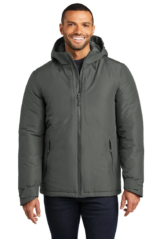 Men's tech-fabric performance jacket-Port Authority Mens Venture Windproof & Waterproof Insulated Full Zip Hooded Jacket - Smoke Grey