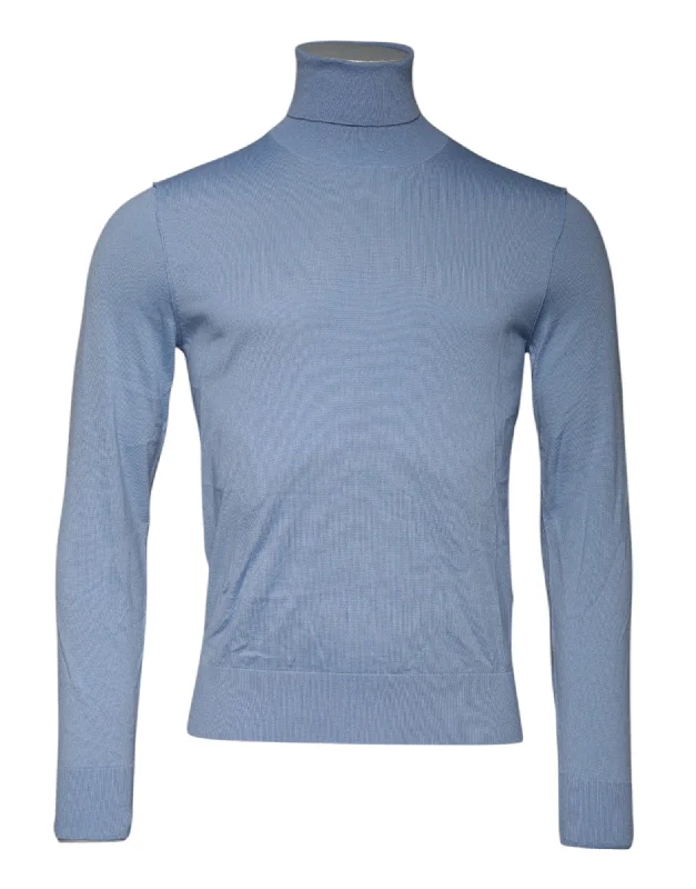 Men's bamboo sweater-Dolce & Gabbana blue Silk Turtleneck Pullover Men's Sweater (Pre-Owned)