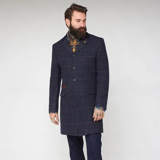 Men's versatile rain jacket-Gibson Navy Shetland Herringbone Overcoat