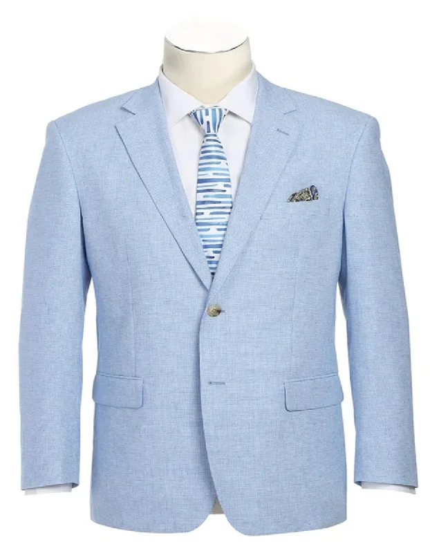 Men's performance casual jacket-Mens Classic Two Button Linen & Cotton Summer Sport Coat Sky Blue Blazer