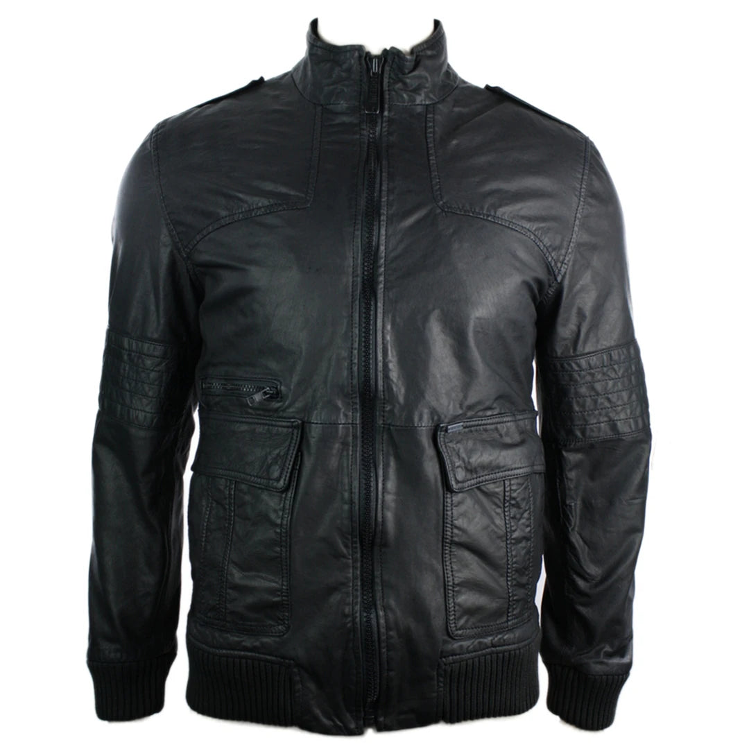 Men's naturally cooling jacket-Men's All Leather Jacket Jack Look Black Bomber