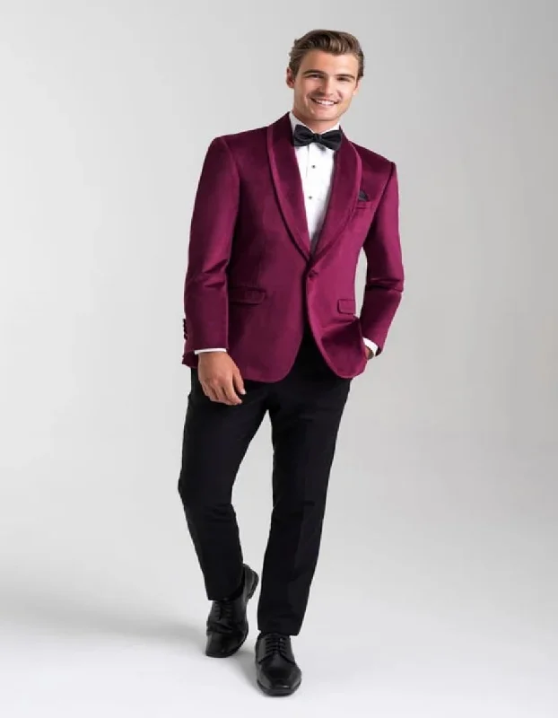 Men's modern denim jacket-Velvet Blazer - Mens Blazer - Dinner Jacket "Venice" Cranberry Velvet Dinner Jacket - Separates