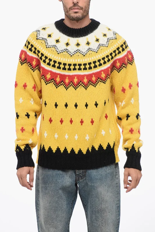 Men's spring sweatshirt-Moncler GRENOBLE Crew Neck Wool Blend Pullover with Fairisle Motif