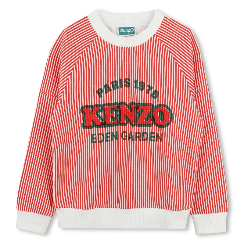 Men's thermal knit-Ivory & Red Stripe Sweatshirt