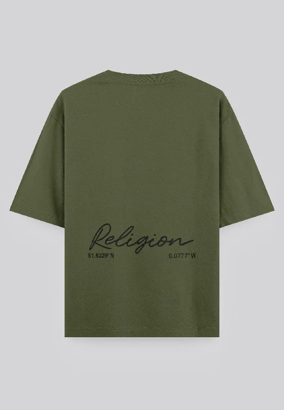 Men's sustainable jersey t-shirt-OVERSIZED HEAVY EMBRO T-SHIRT ARMY GREEN