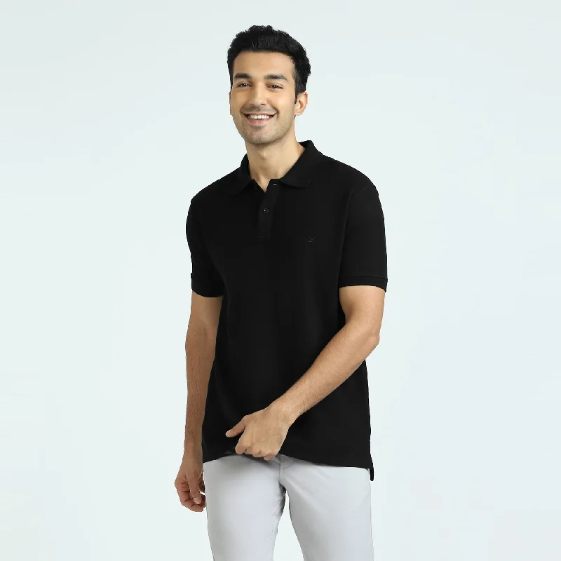 Men's antibacterial casual wear polo shirt-Element Combed Cotton Polo T-shirts Pitch Black