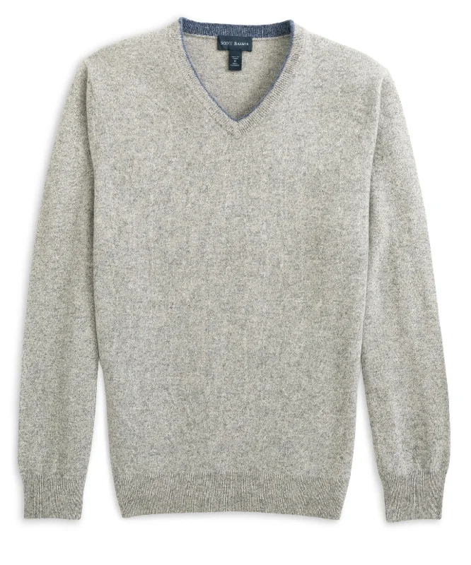 Men's ethical sweatshirt-100% Cashmere Mouliné Vee, Pewter