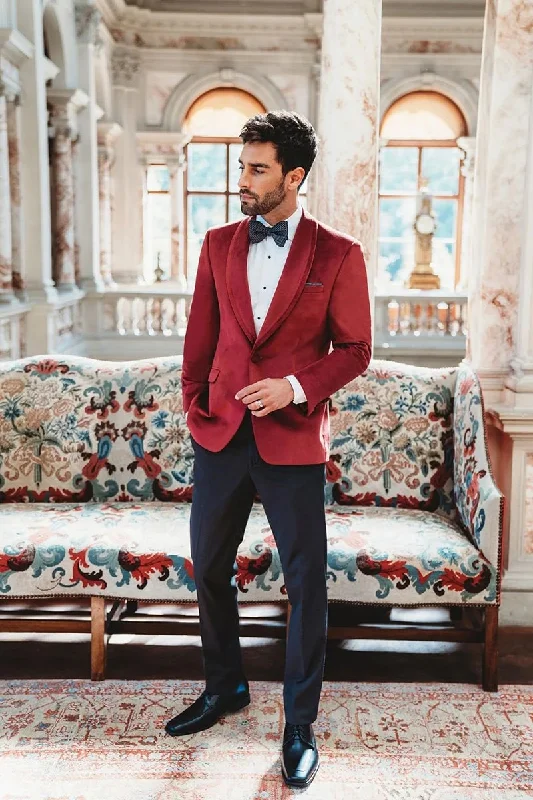 Men's durable windbreaker jacket-Velvet Blazer - Mens Blazer - Dinner Jacket "Venice" Ruby Red Velvet Dinner Jacket - Separates